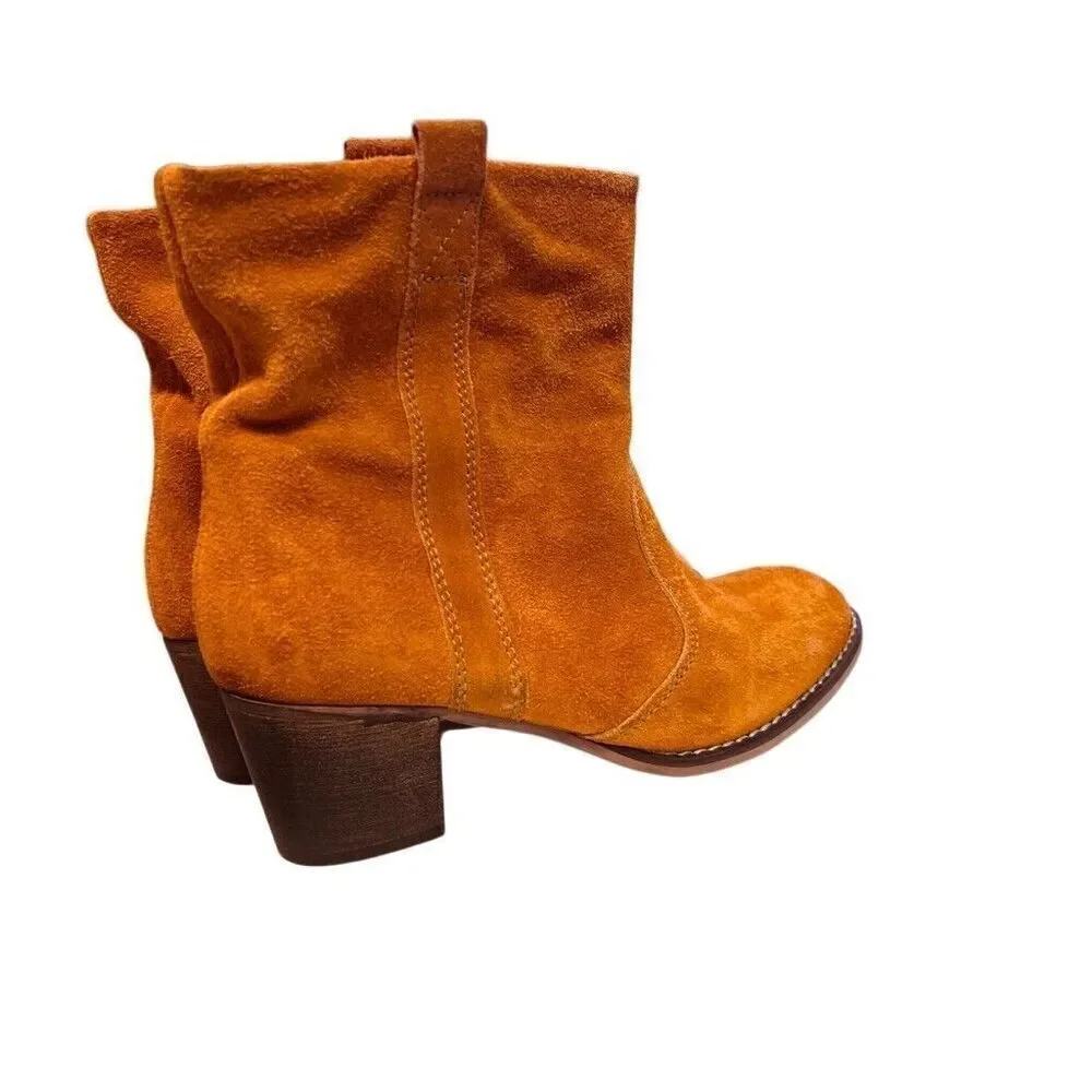 SUNDANCE Suede Leather Ankle Boots 41 US 10 Burnt Orange Lavorazione Artigiana